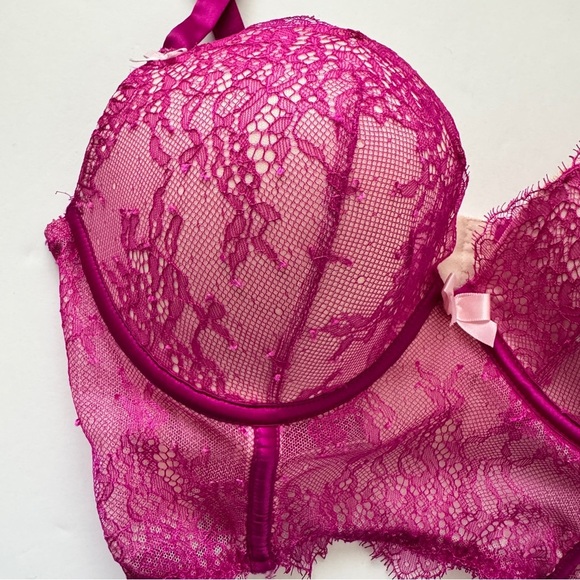 Victoria's Secret Bra Very Sexy Demi Lace Harness Corset Bustier Hot Pink Sz 36C - Picture 12 of 14